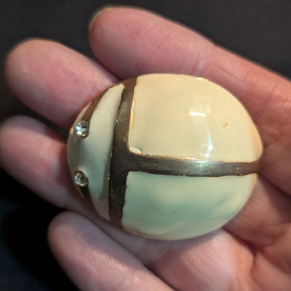 White & Gold Vintage Ladybug Enamel Brooch With Rhinestone Eyes Retro Costume Je - Picture 3 of 8